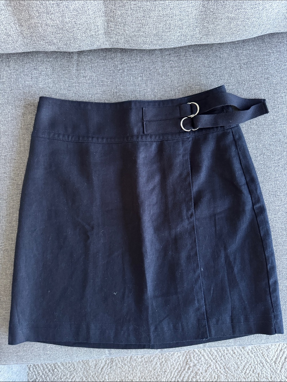 Ann Taylor Classic Navy linen texture Skirt with D-Ring Waist Detail